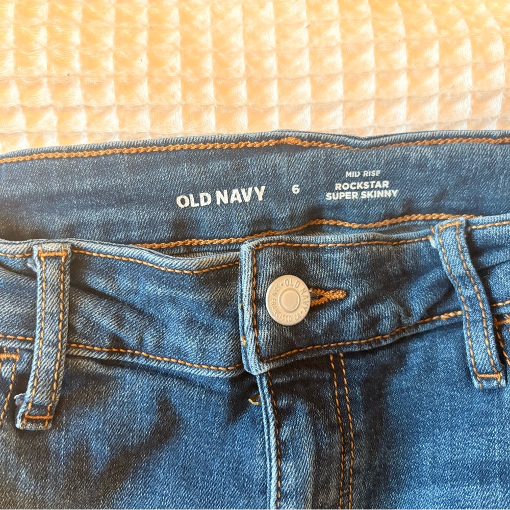 Old Navy Dark Blue Distressed Skinny Jeans - Picture 3 of 3